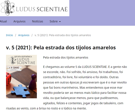 Imagem 3 – Página da Revista Ludus Scientia em dezembro de 2021