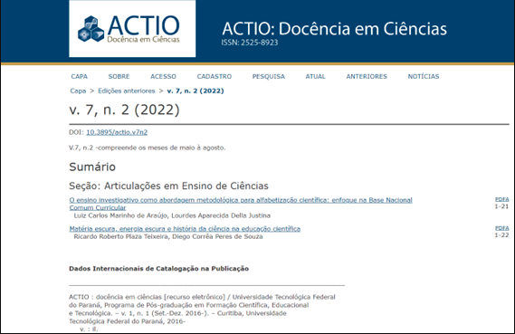 Imagem 3 – Página da Revista ACTIO em julho de 2022