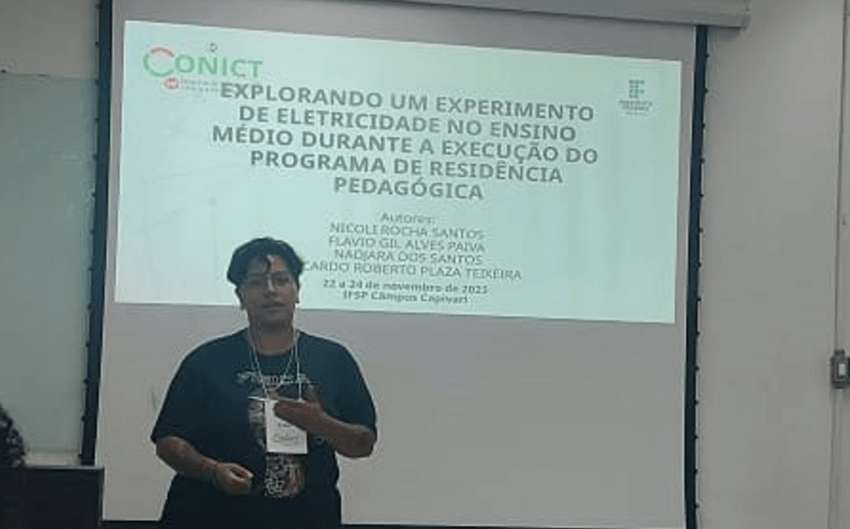 Imagem 2 – Nicoli Rocha Santos e sua apresentação no CONICT