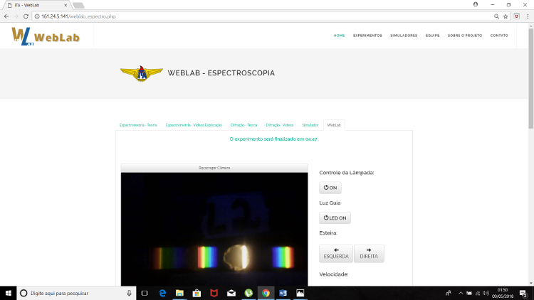Página do experimento de espectroscopia do Weblab