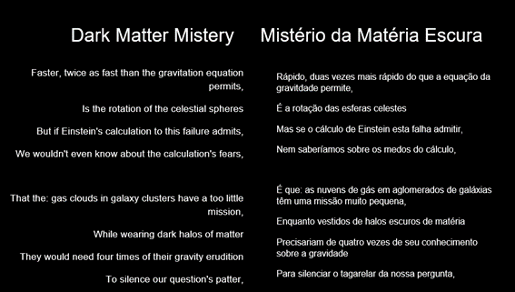 Slide com trecho da música Dark Matter Mystery